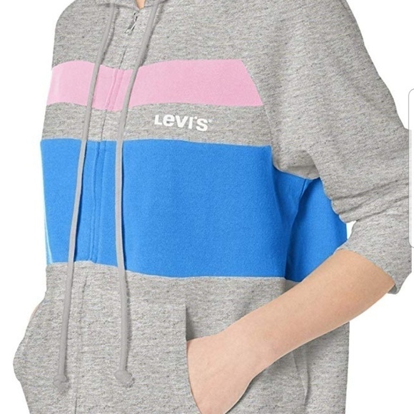 NWT Levi's gray striped hoodie with pink and blue stripes size M. - Picture 4 of 8